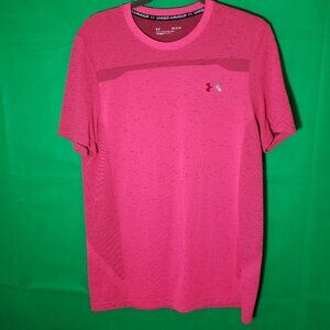 Under Armour Men Medium Fitted Seamless Nylon Polyester Short Sleeve Shirt Pink